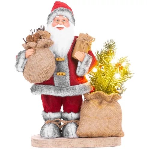 Dekoráció MagicHome Karácsony, Mikulás táskával és fenyőfával, LED, 3xAAA, 30 cm