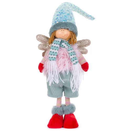 Figura MagicHome, karácsonyi, angyal fiú piros cipővel, rózsaszín-zöld, 17x10x64 cm