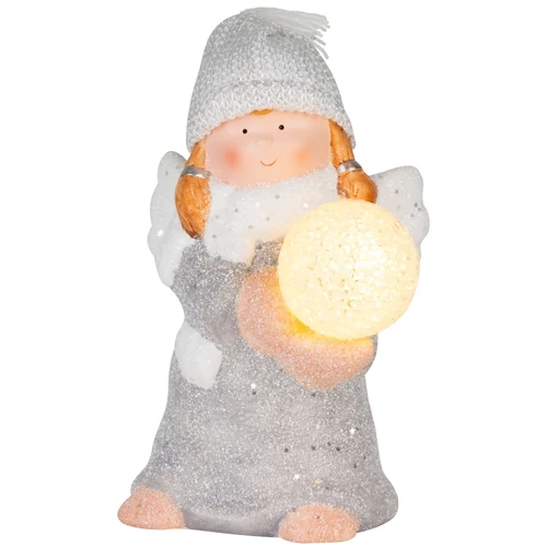 Figura MagicHome, karácsonyi, angyal hógömbbel, LED, terrakotta, 13,5x13x20 cm