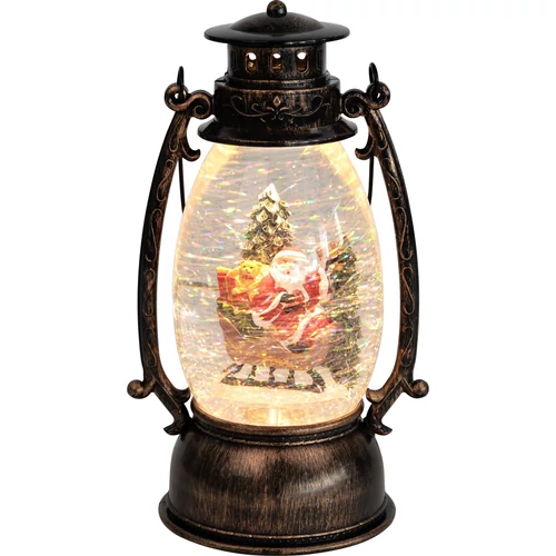 Lámpás MagicHome Karácsonyi Retro, LED meleg fehér, Mikulással, csillámmal, fekete, 3xAA, műanyag, 1
