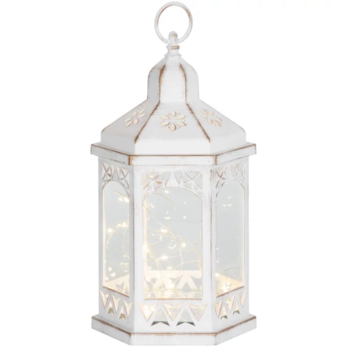 Lámpás MagicHome Karácsonyi Morocco, LED meleg fehér, fehér, 3xAAA, műanyag, időzítő, 18x15x32 cm