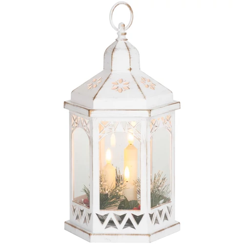 Lámpás MagicHome Karácsonyi Morocco, LED meleg fehér, gyertyák, fehér, 3xAAA, műanyag, időzítő, 18x1