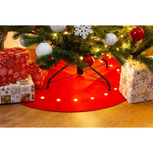 Szőnyeg MagicHome, karácsonyi, piros, karácsonyfa alá, csillagokkal, 22x LED, meleg fehér, 2xAA, 90