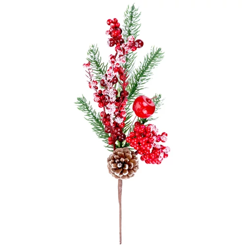 Ág MagicHome Karácsony, bogyókkal és tobozzal, piros, havas, 32 cm