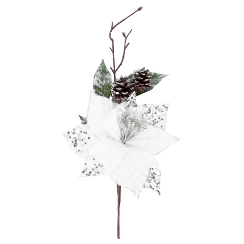 Ág MagicHome Karácsony, mikulásvirág virággal, fehér, 34 cm