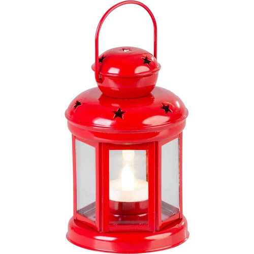 Lámpás MagicHome Karácsonyi, piros, meleg fehér LED gyertyával, 10x15/20 cm