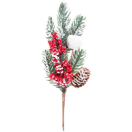 Ág MagicHome Karácsony, tobozzal és bogyókkal, havas, 31 cm