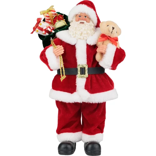 Dekoráció MagicHome Karácsony, Mikulás ajándékokkal és macival, piros, 30 cm