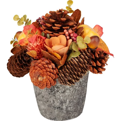 Ikebana MagicHome Nature, őszi, narancssárga, levelekkel, 18 cm