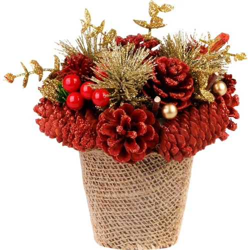 Ikebana MagicHome Karácsony, természetes, piros, 17x17 cm