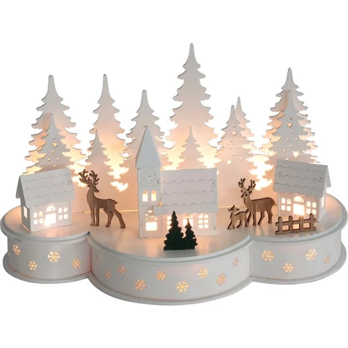 Dekoráció MagicHome Karácsony, falu szarvasokkal, 10 LED meleg fehér, 2xAA, MDF, 30x14x19,5 cm