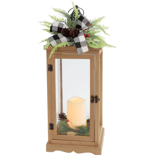 Lámpás MagicHome Karácsonyi, LED meleg fehér, 3xAAA, időzítő, barna, 20x20,5x51 cm, mozgó láng