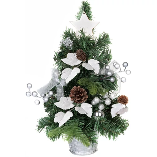 Karácsonyfa MagicHome Karácsonyi, díszített, ezüst, levelekkel, 40 cm