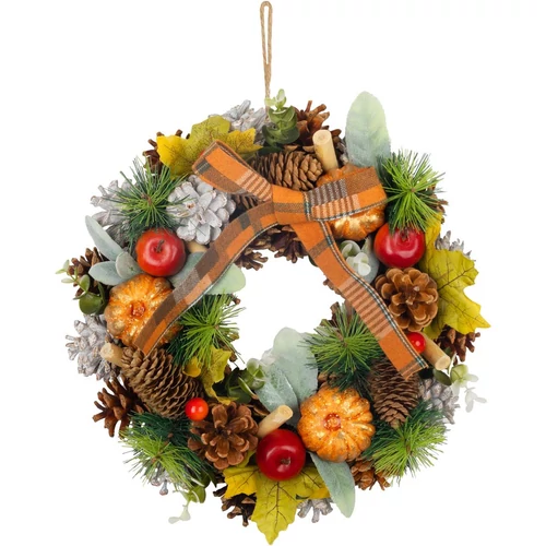 Koszorú MagicHome Nature, függő, őszi, narancssárga, masnival, 30 cm