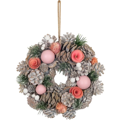 Koszorú MagicHome, karácsonyi, függő, rózsaszín-narancssárga, 25 cm