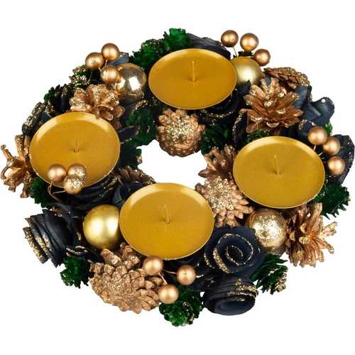 Koszorú MagicHome, karácsonyi, adventi, zöld-kék-arany, 25 cm