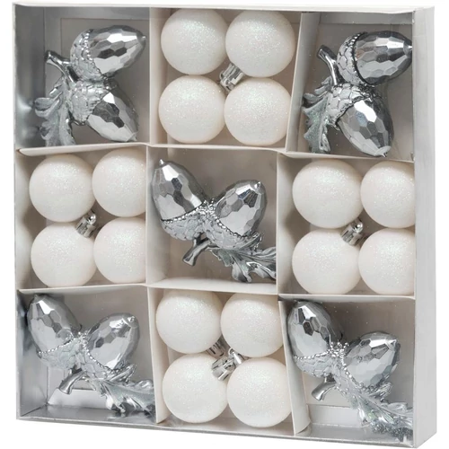 Gömbök MagicHome Karácsony, készlet, 21 db, fehér-ezüst, vegyes, karácsonyfára