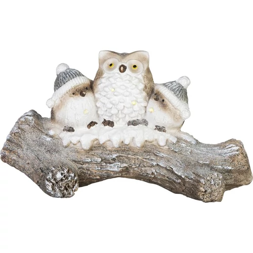 Dekoráció MagicHome Karácsony, baglyok havas fatörzsön, LED, 20.5x49.5x27.5 cm