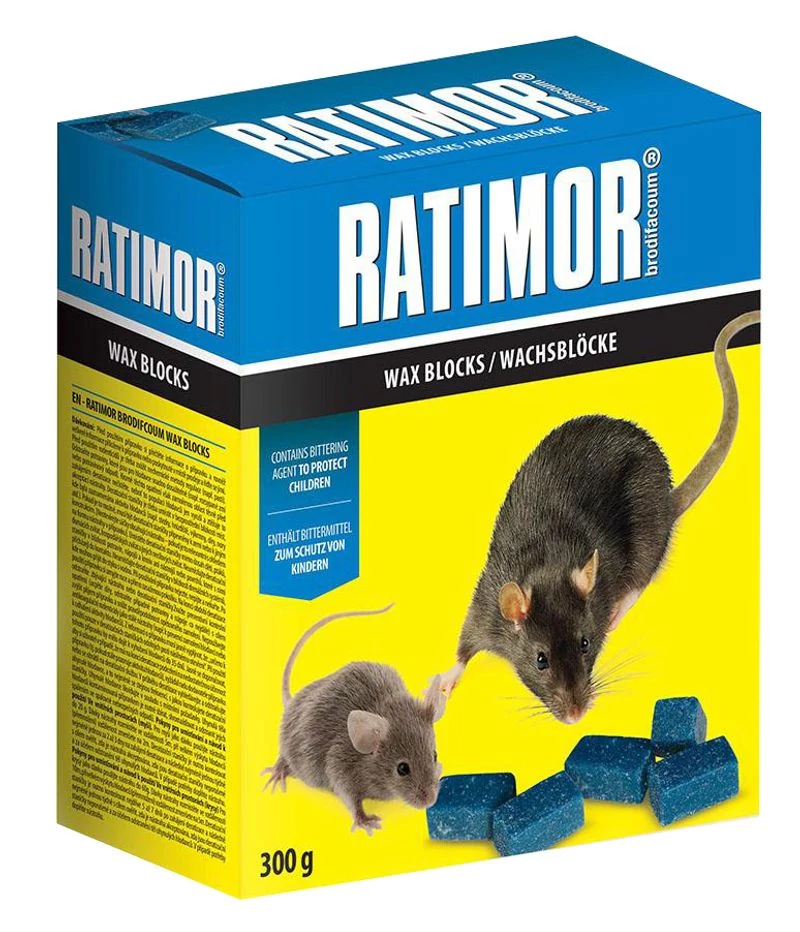 Csalétek RATIMOR® Brodifacoum wax blocks, egerekhez és patkányokhoz, 300 g, paraffin kockák