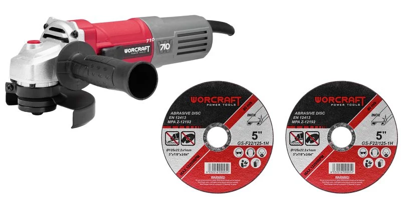Worcraft AG08-125P, 710 W, 125 mm, M14, sarokcsiszoló, PROMO + 2 korong   (D/1)