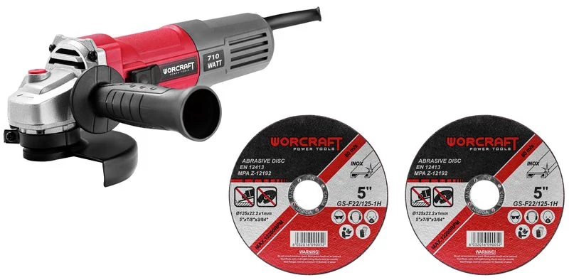 Csiszoló Worcraft AG08-115P, 710W, 115 mm, M14, sarok, PROMO + 2 tárcsa