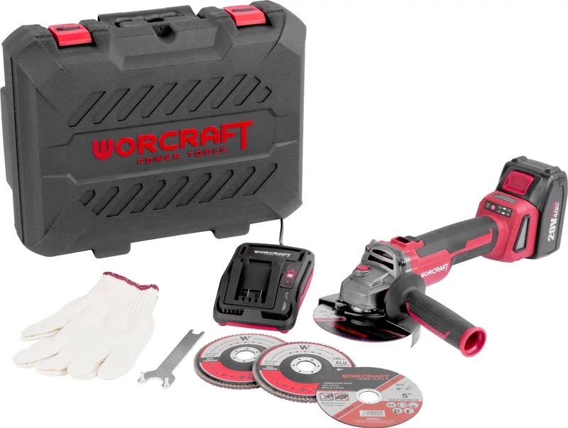 Csiszoló Worcraft CAG-S20LiBH ShareSYS, 125 mm, sarok, készlet kofferben, akkumulátorral és töltővel