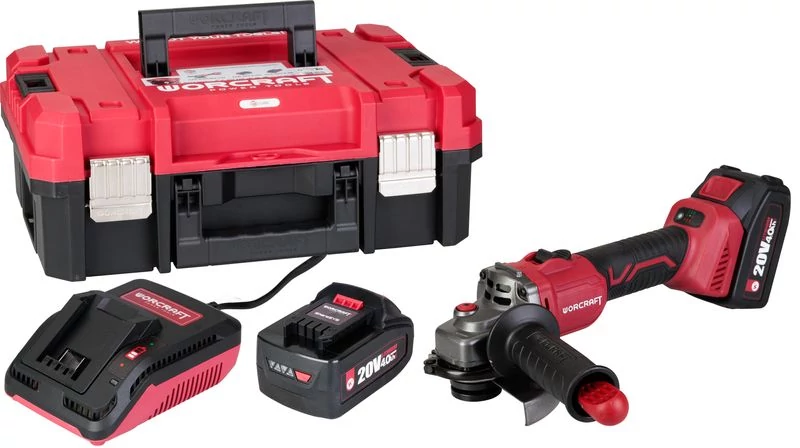 Készlet Worcraft XCUBE003 ShareSYS Toolbox, sarokcsiszoló CAG-S20LiBS 125 mm, 2x 4.0 Ah akkumulátor,