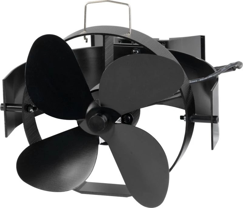 Ventilátor Strend Pro, kandalló, füstcsőre rögzíthető és mágneses, hővel működő, 4 lapátos, fekete
