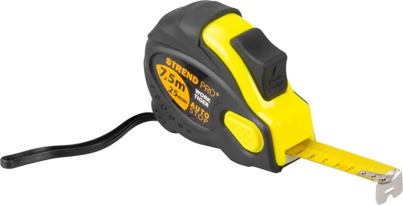 Mérőszalag Strend Pro WorkTiger 7H 7,5 m, 25 mm, Autostop, feltekerhető, gumírozott