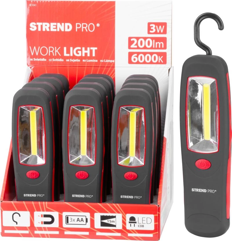 Munkalámpa Strend Pro Worklight CWL1041, COB LED 200 lm, 3xAA, munka, mágnes, csomag 12 db