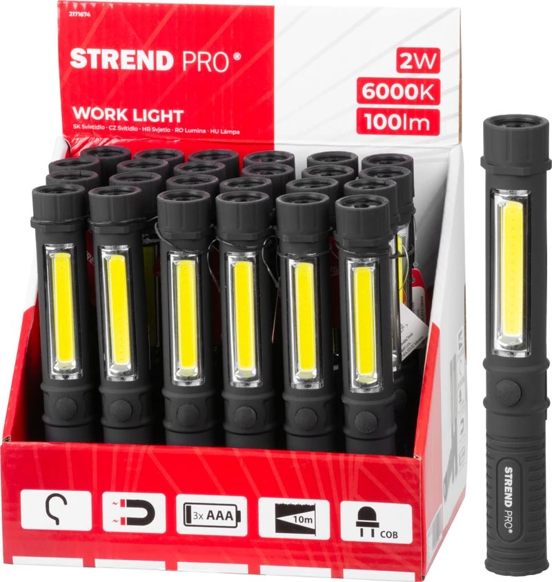 Munkalámpa Strend Pro Worklight CWL1046, COB LED 100 lm, 3xAAA, munka, mágnes, csomag 24 db