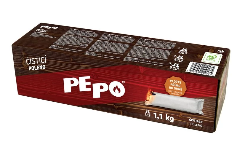 Tisztító hasáb PE-PO®, 1,1 kg, koromeltávolító füstcsőhöz, kályhához, kéményhez