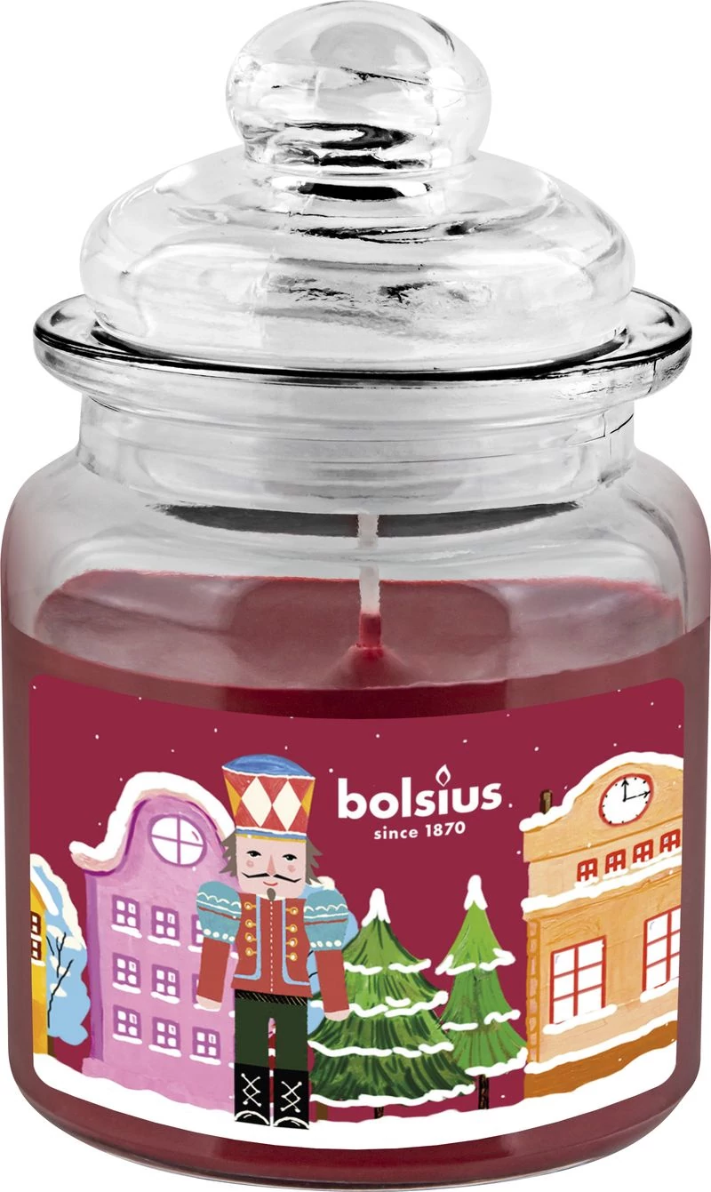 Gyertya Bolsius Big Jar, Diótörő, karácsonyi, illatos, get cosy (sült alma és fahéj), 32 óra, 79x129
