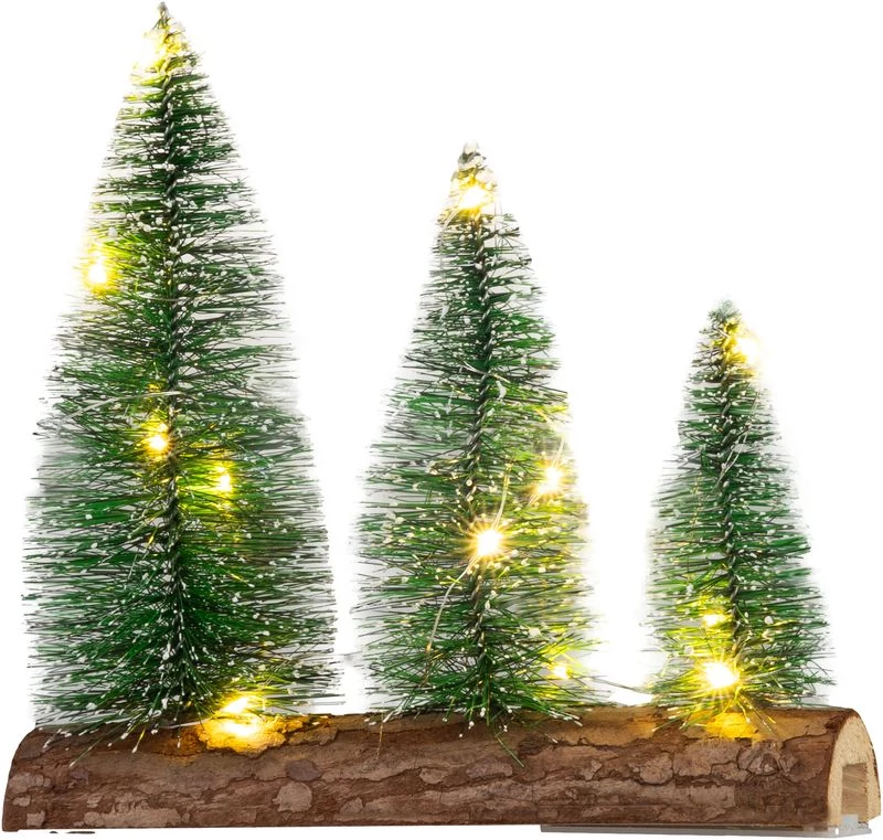 Dekoráció MagicHome Karácsony, fenyőfák, műanyag, 12xLED meleg fehér, 20x5x20 cm, 2xAAA