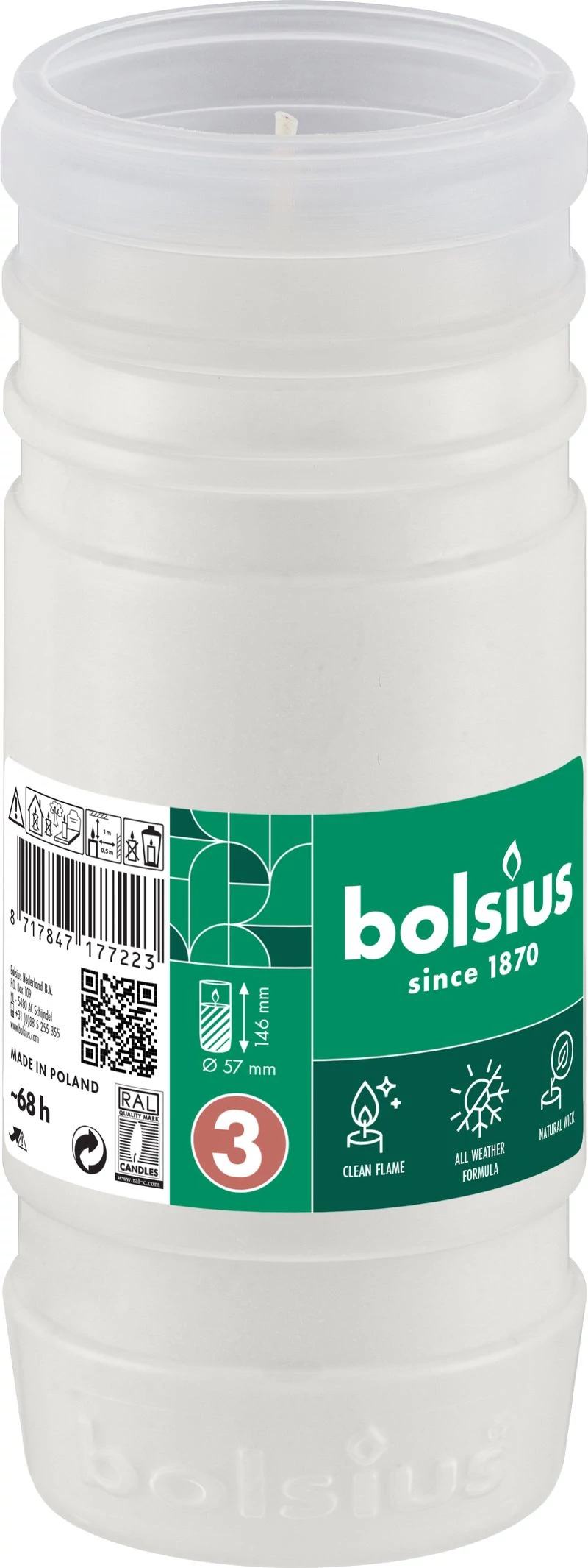 Mécsesbetét Bolsius Gravelight RP3, 68 óra, 208 g, 57x146 mm, paraffin