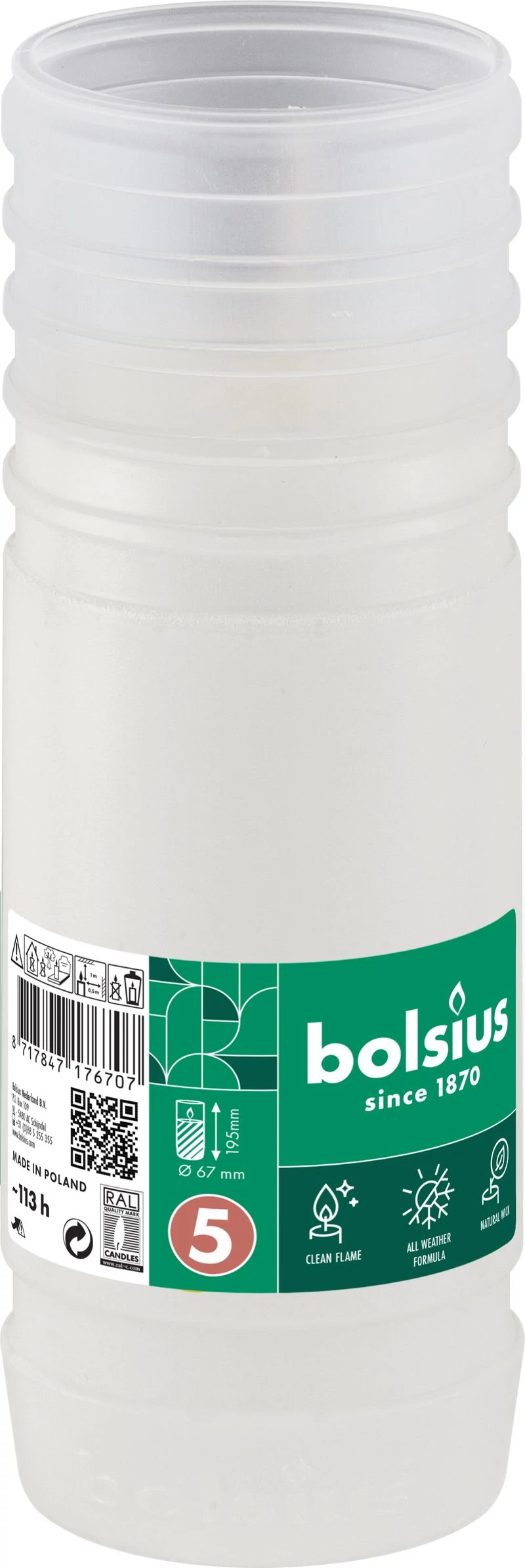 Mécsesbetét Bolsius Gravelight RP5, 113 óra, 393 g, 67x195 mm, paraffin