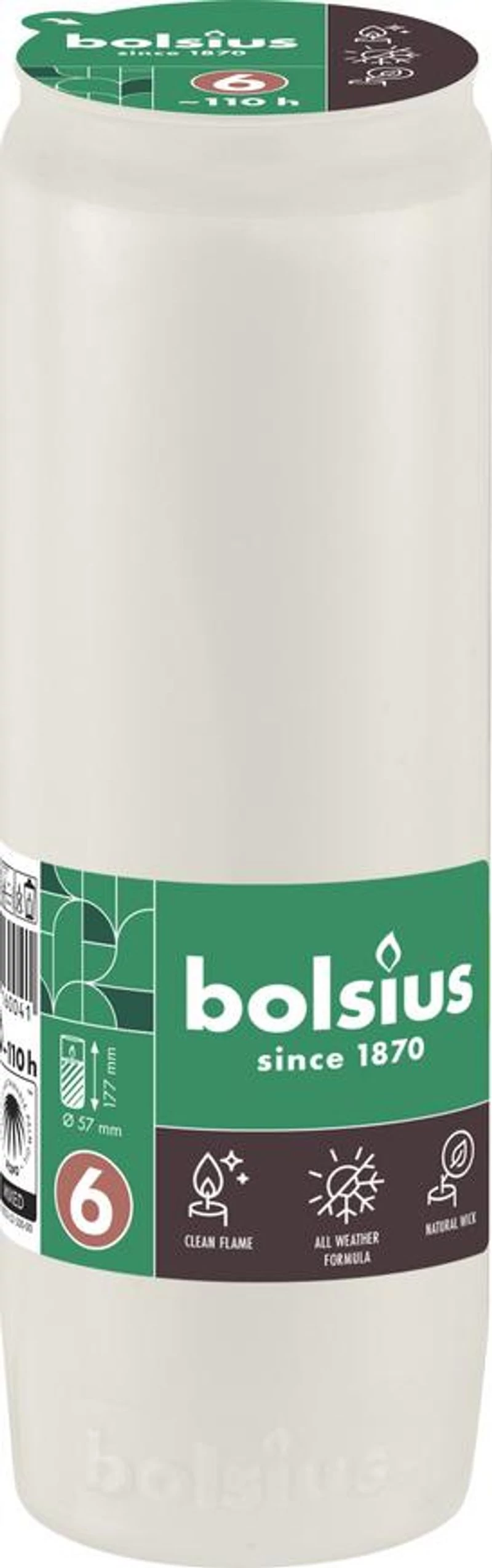 Mécsesbetét Bolsius, 110 óra, 342 g, 57x177 mm, fehér, olaj