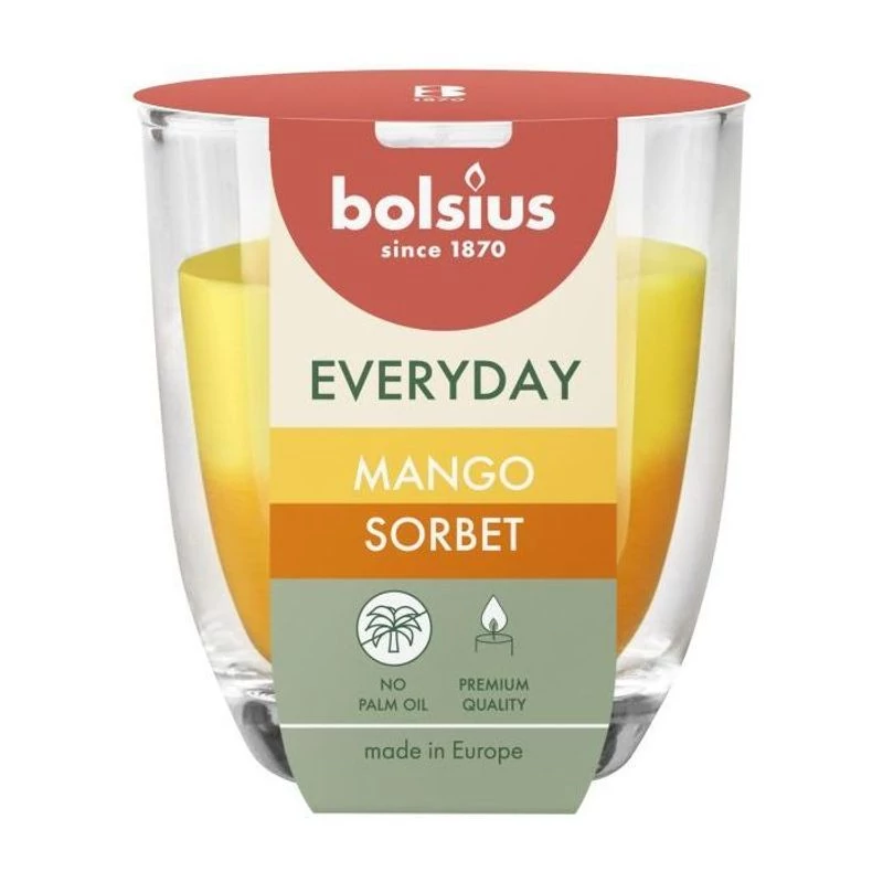 Gyertya Bolsius Everyday, mangó szorbet, 80x70 mm, üvegben