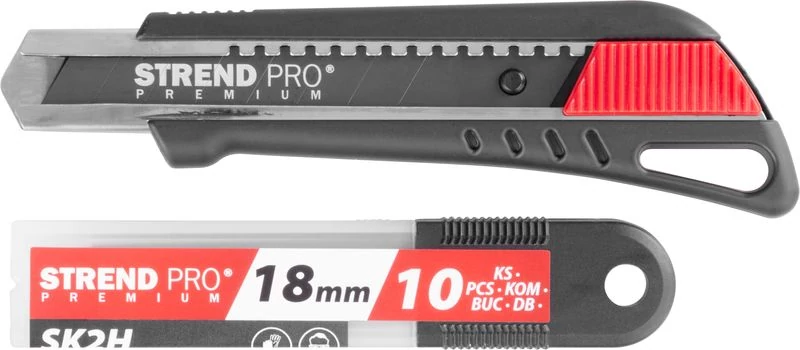 Kés Strend Pro Premium FD781, BlackMatt, SoftTouch, 18 mm, tördelhető pengéjű, + 10 db penge, készle