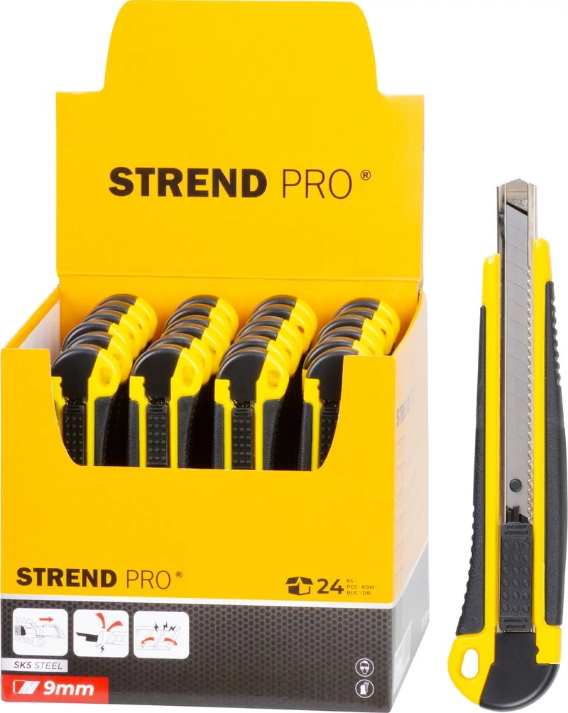 Kés Strend Pro UKBOX-86-9, 9 mm, tördelhető pengéjű, műanyag, 24 db-os display doboz
