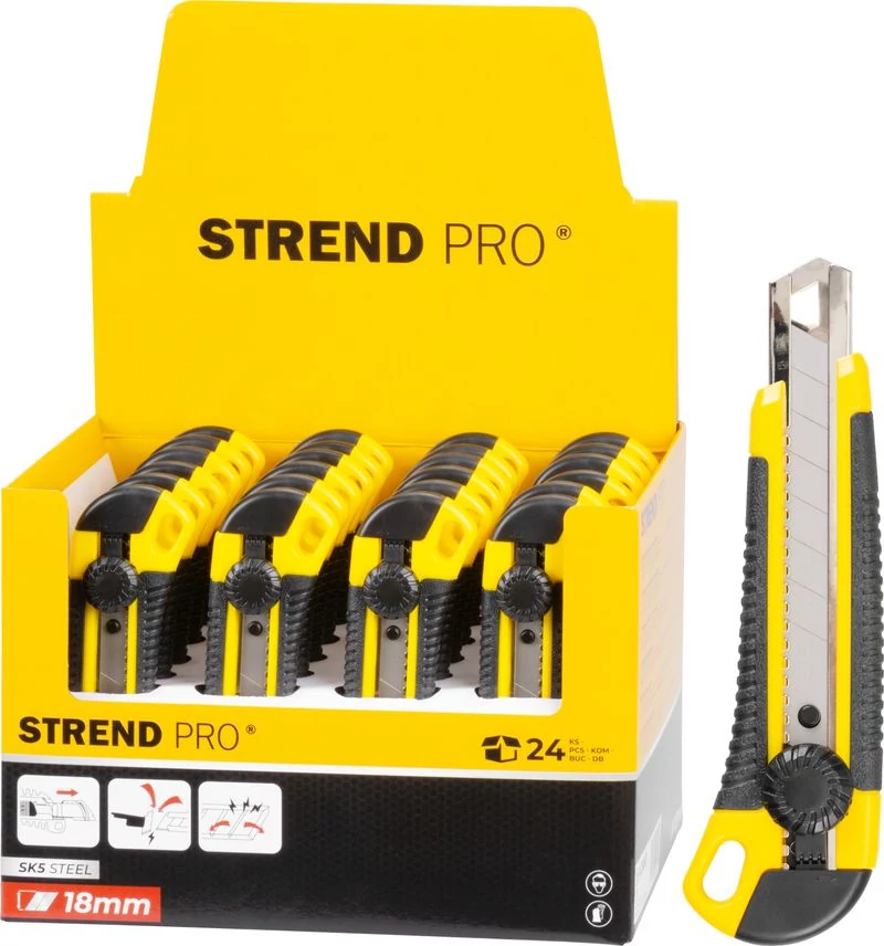 Kés Strend Pro UKBOX-85, 18 mm, tördelhető pengéjű, műanyag, 24 db-os display doboz