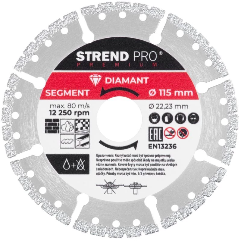 Tárcsa Strend Pro Premium, vákuumforrasztott, 115 mm, gyémánt, vágó, multi