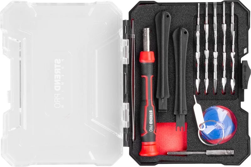 Bit készlet Strend Pro Premium ComfortGrip DL134, 23 részes, csavarhúzóval, mobiltelefon javításhoz