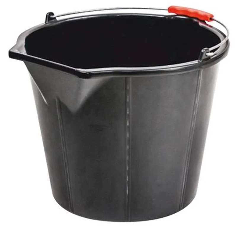 Vödör ReCycled® STRONG, 15 literes, építőipari, kiöntővel, extra erős, műanyag fogantyú, fekete