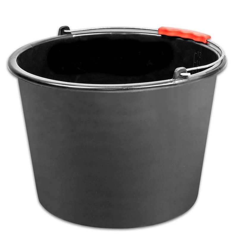 Vödör ReCycled®, 16 literes, építőipari, műanyag, műanyag fogantyú, fekete