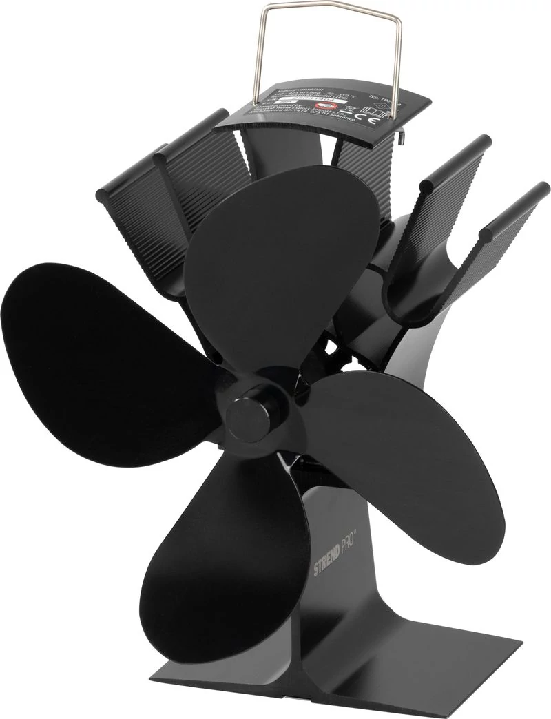 Ventilátor Strend Pro, kandalló, álló, hőhajtású, 4-lapátos, fekete