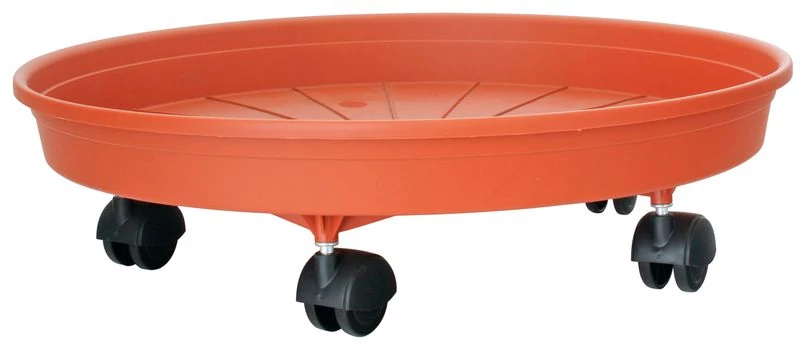Alátét ICS MARGHERITA, virágcseréphez, 45 cm, kerek, görgős kocsi, terrakotta színű, műanyag