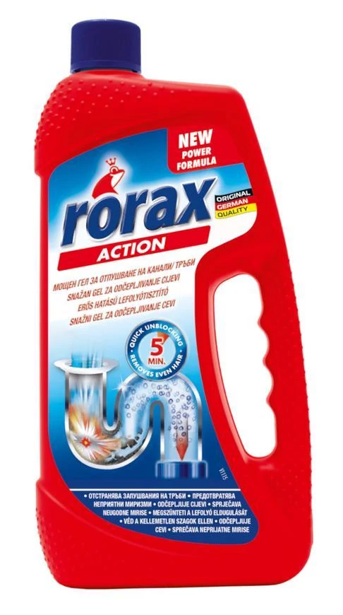 Tisztítószer Rorax, lefolyókhoz, 2 az 1-ben, 1000 ml