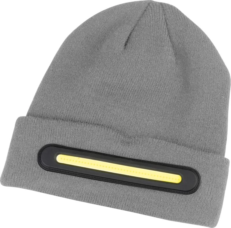 Kötött sapka Strend Pro, 40x LED, szürke, akril szálak, 750 mAh akkumulátor