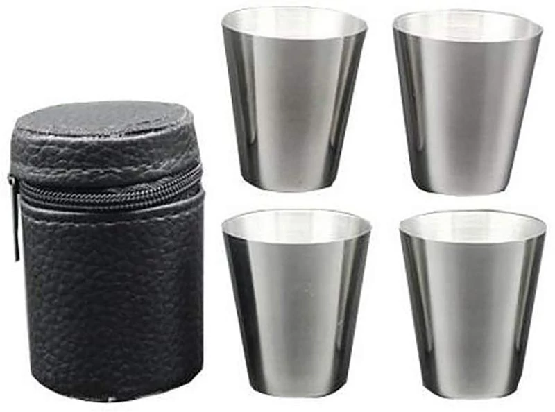 Felespohár készlet MagicHome, rozsdamentes acél, műbőr tokban, 4x30 ml